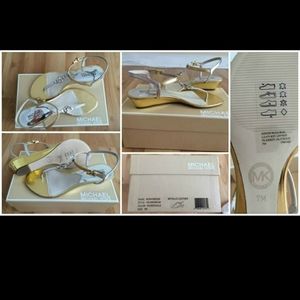 Michael Kors Nora Wedge Metallic Silver & Gold